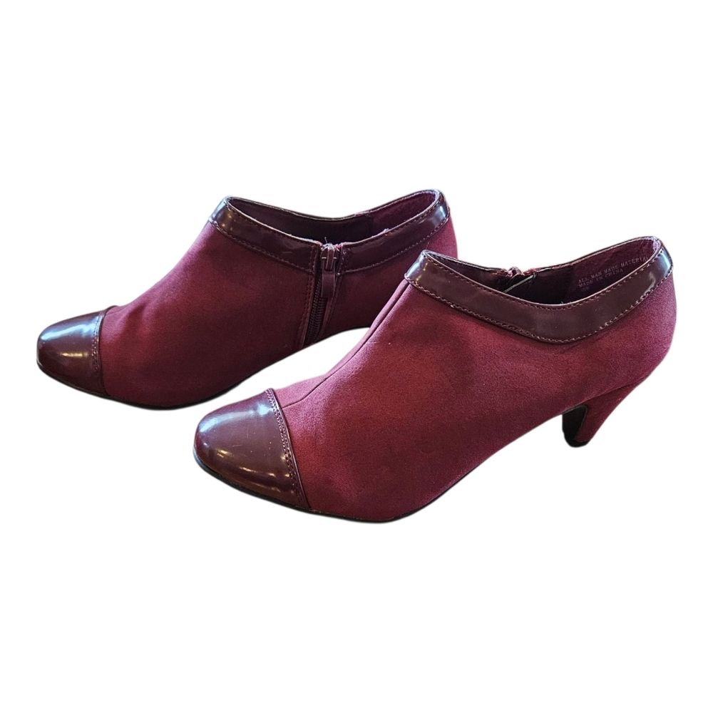 Burgundy Ankle Boots Booties  Faux Leather Trim Size 8W Women's
